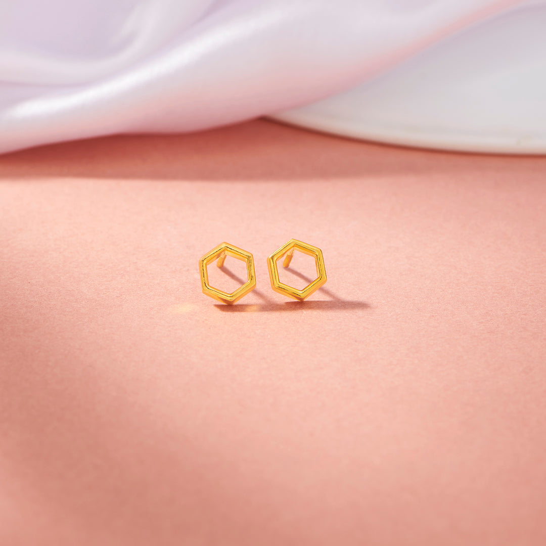 Honeycomb Glow Gold Stud Earrings for Women