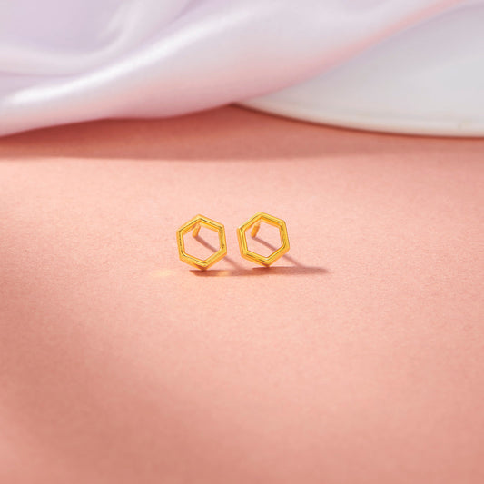 Honeycomb Glow Gold Stud Earrings for Women
