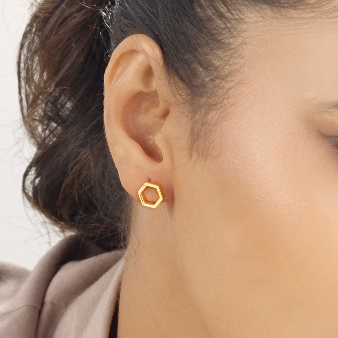 Honeycomb Glow Gold Stud Earrings for Women