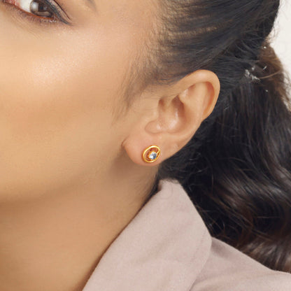 Lavender Halo Gold Stud Earrings for Women