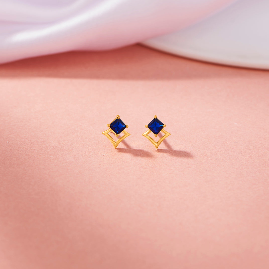 Indigo Bloom Gold Stud Earrings for Women