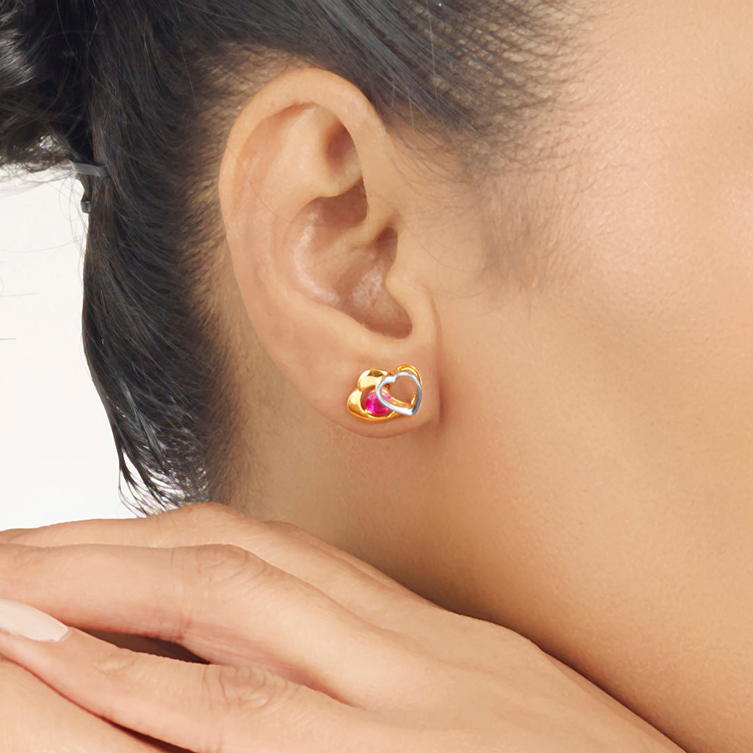 Rosé Hearts Gold Stud Earrings for Women