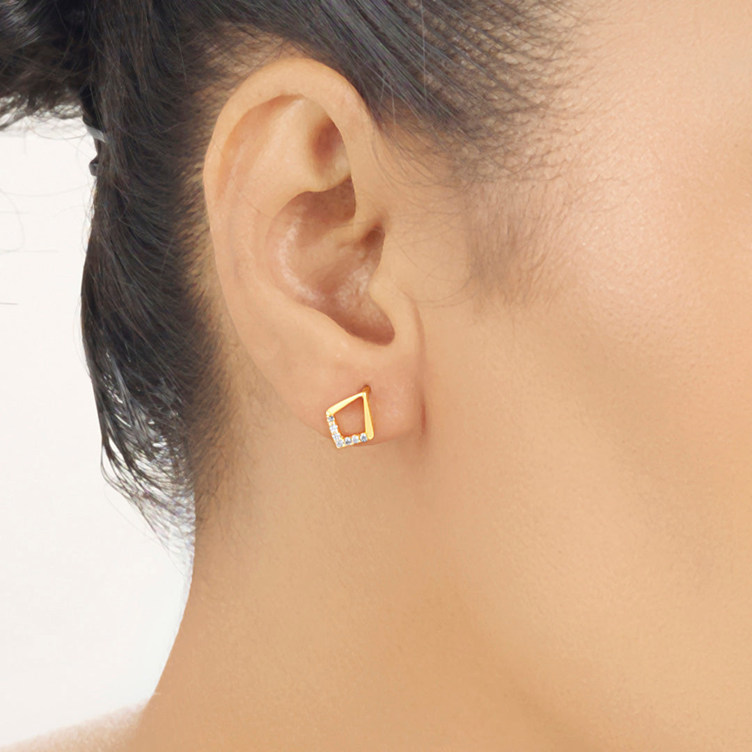 Diamond Halo Gold Stud Earrings for Women