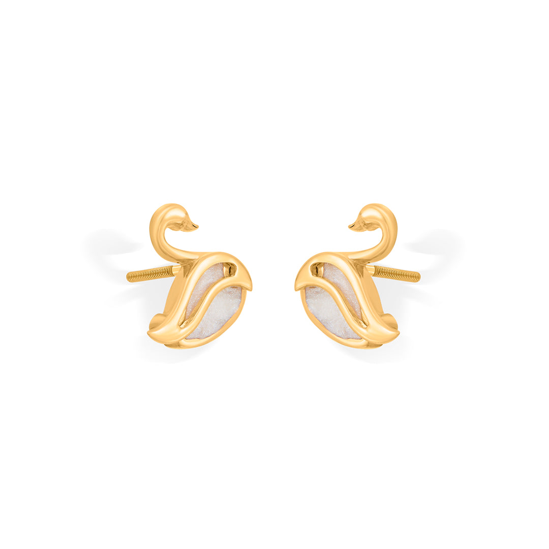 Lunar Swan Gold Stud Earrings for Women