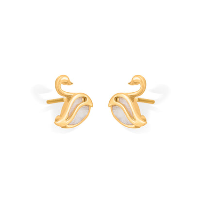 Lunar Swan Gold Stud Earrings for Women