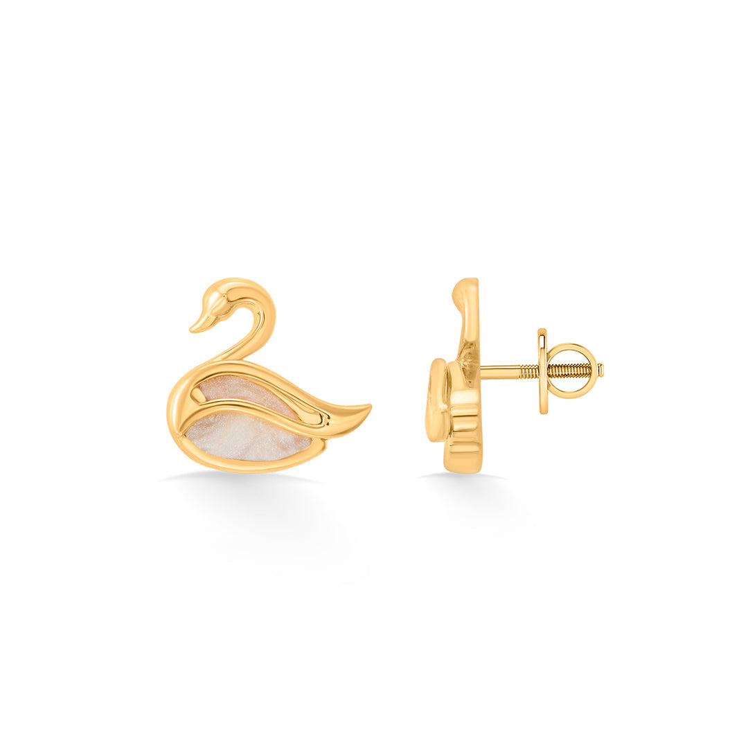 Lunar Swan Gold Stud Earrings for Women
