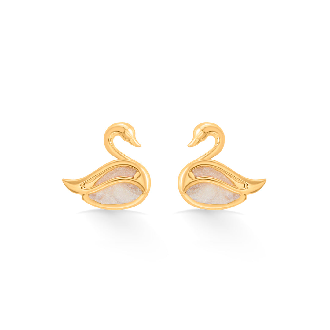 Lunar Swan Gold Stud Earrings for Women