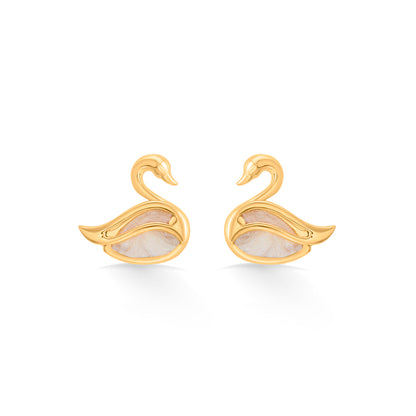 Lunar Swan Gold Stud Earrings for Women