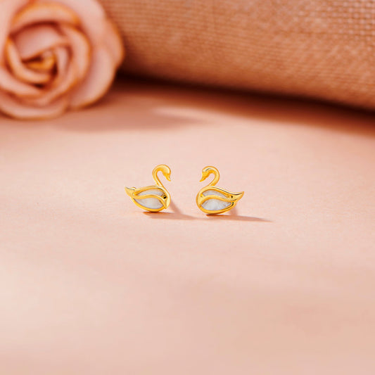 Lunar Swan Gold Stud Earrings for Women