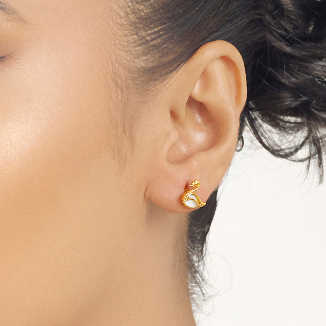 Lunar Swan Gold Stud Earrings for Women