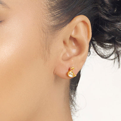 Lunar Swan Gold Stud Earrings for Women