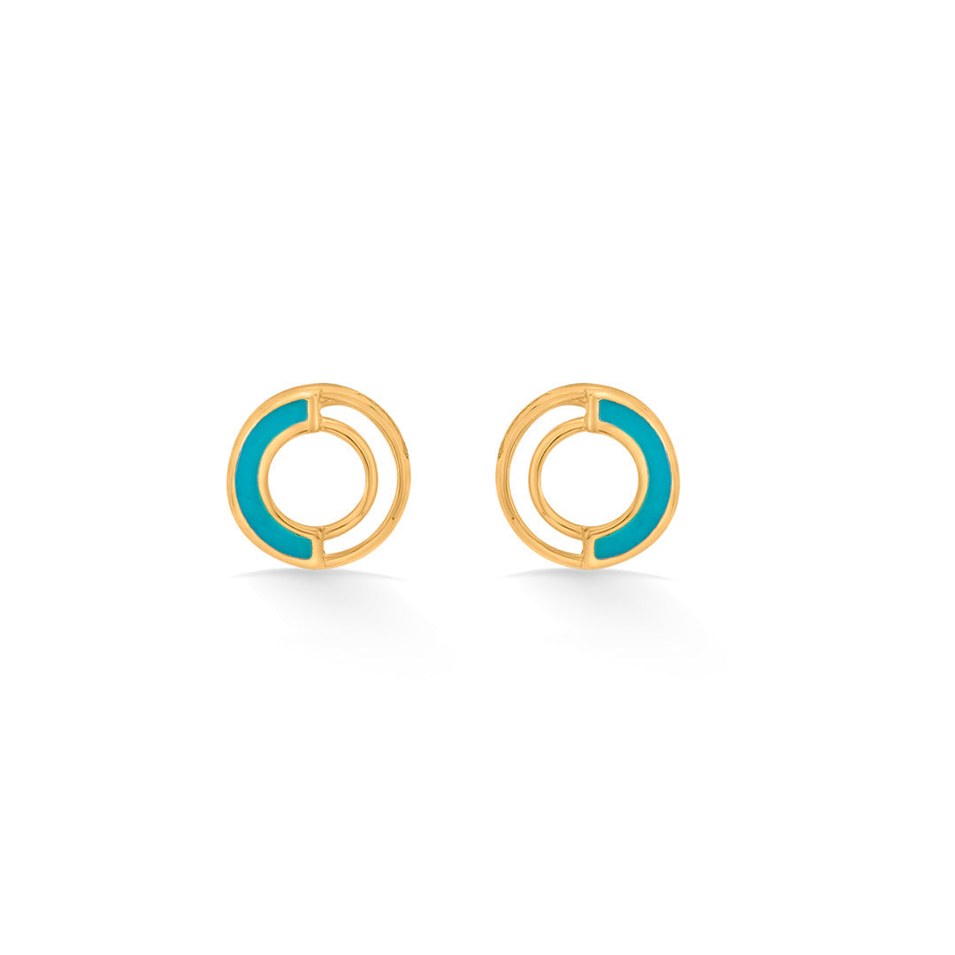 Aqua Halo Gold Stud Earrings for Women