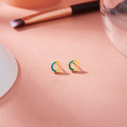 Aqua Halo Gold Stud Earrings for Women