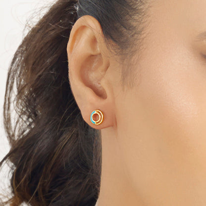 Aqua Halo Gold Stud Earrings for Women