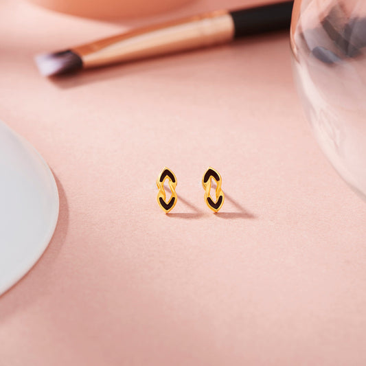 Midnight Form Gold Stud Earrings for Women