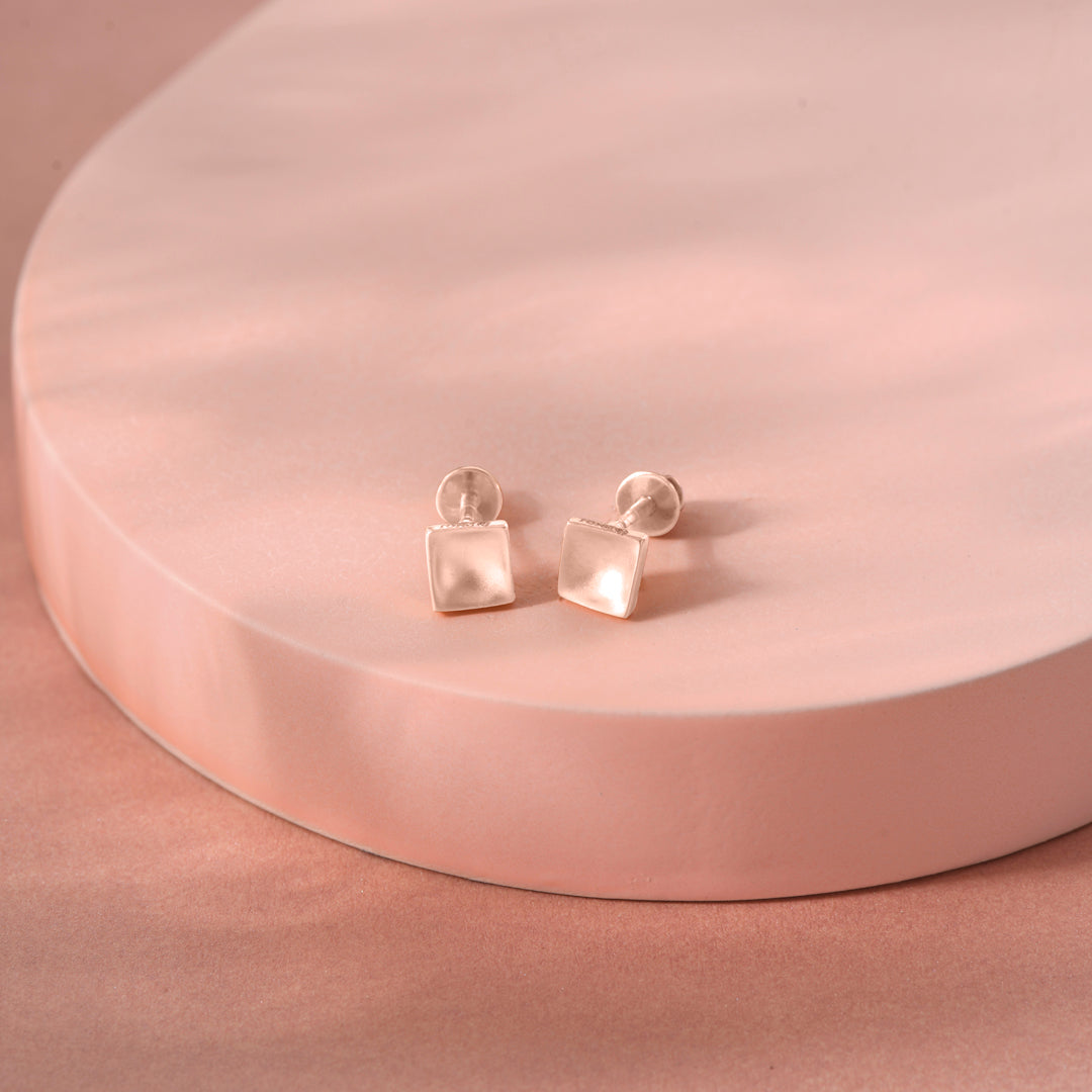 Modern Block Gold Stud Earrings for Women
