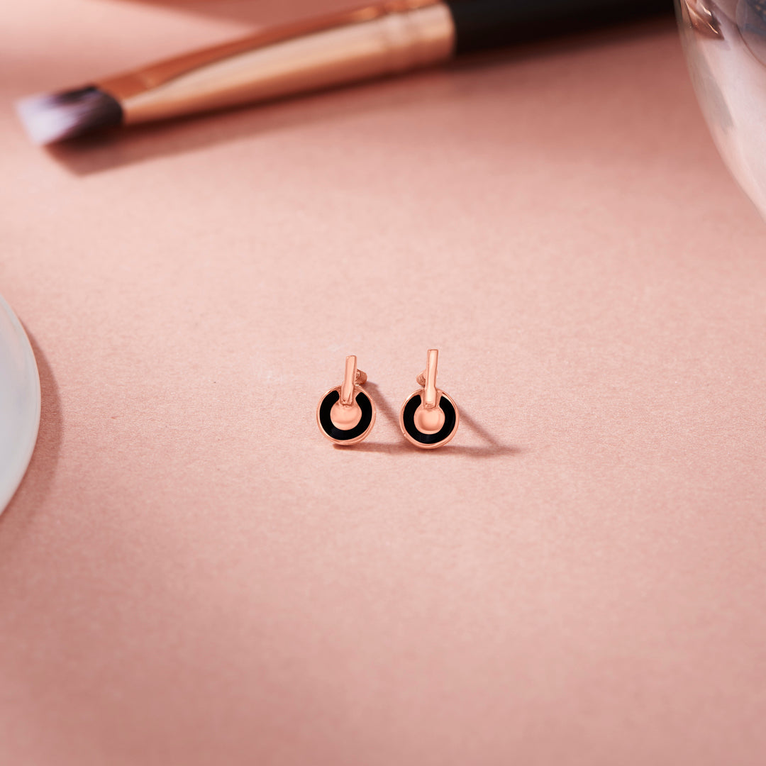 Noir Halo Gold Stud Earrings for Women