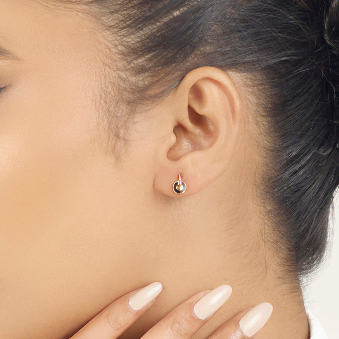 Noir Halo Gold Stud Earrings for Women