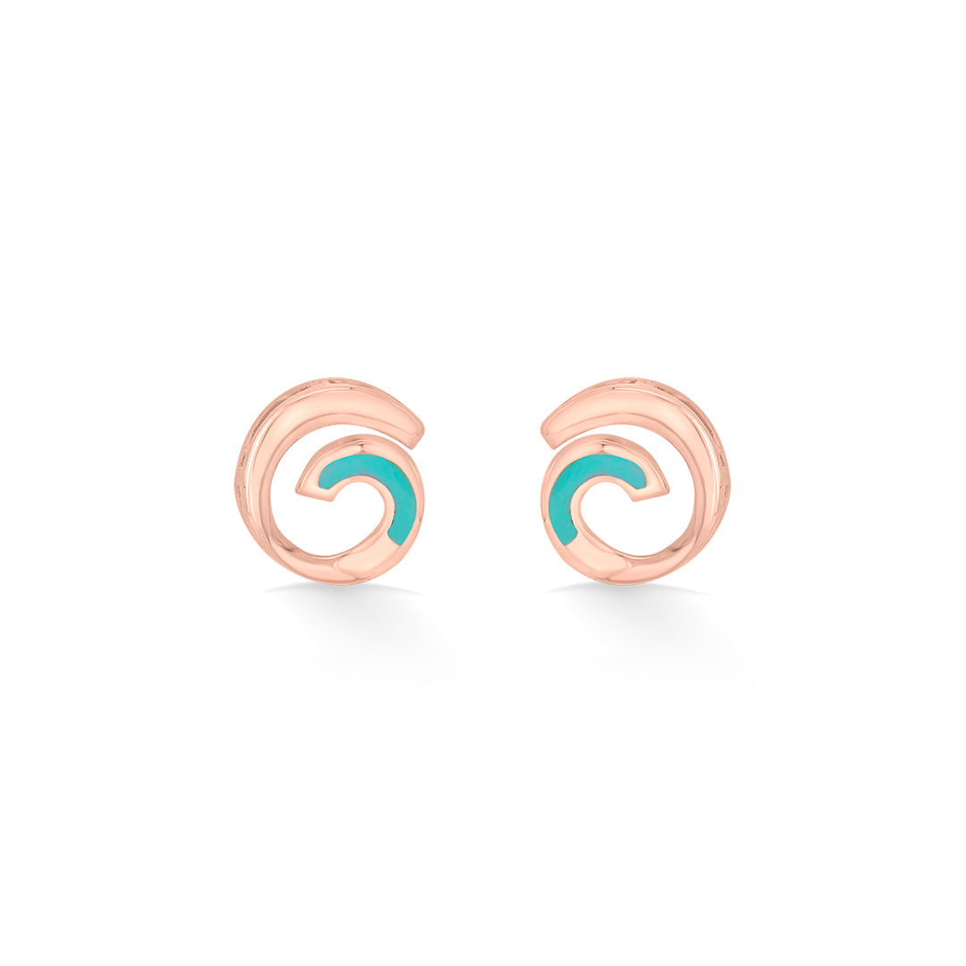 Ocean Wave Gold Stud Earrings for Women
