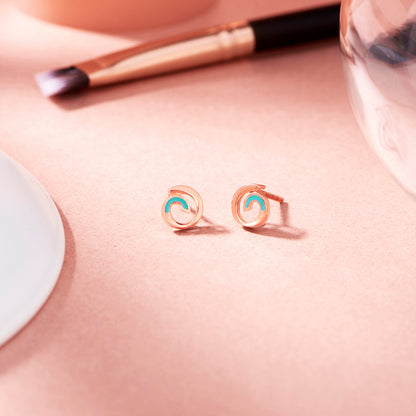 Ocean Wave Gold Stud Earrings for Women