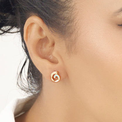 Ocean Wave Gold Stud Earrings for Women