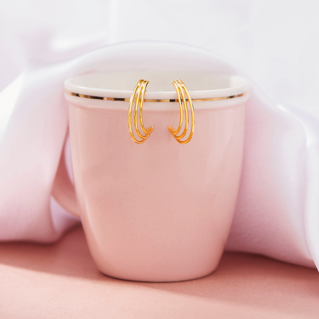 Trio Crescent Gold Hoops & Huggies Earrings for Women