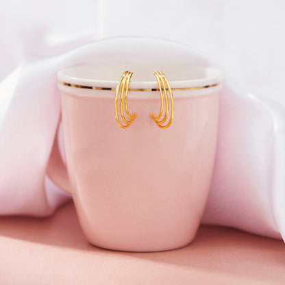 Trio Crescent Gold Hoops & Huggies Earrings for Women