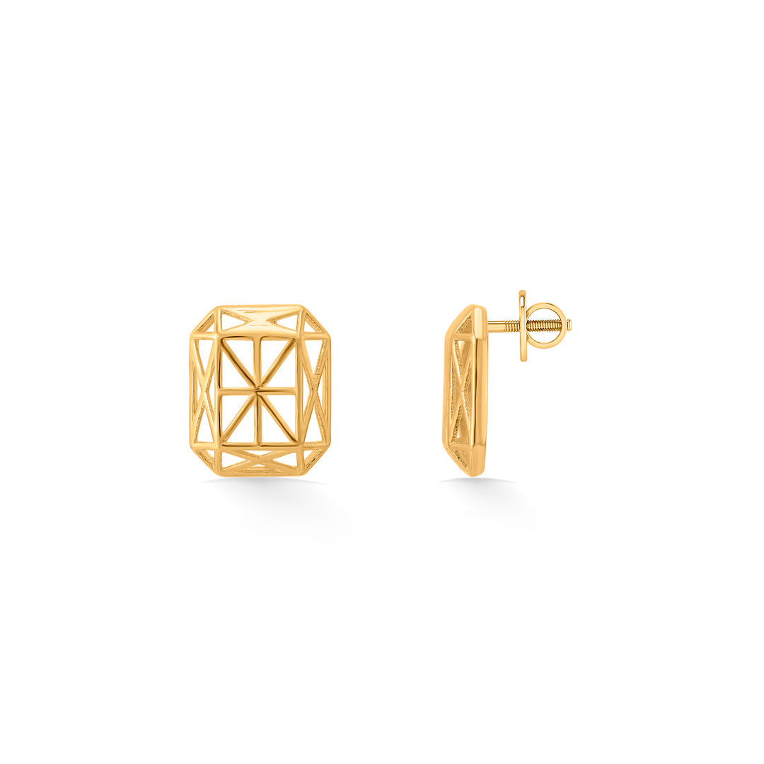 Emerald Outline Gold Stud Earrings for Women