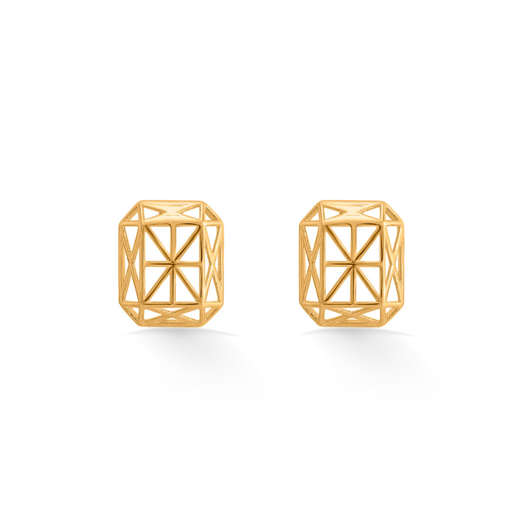 Emerald Outline Gold Stud Earrings for Women