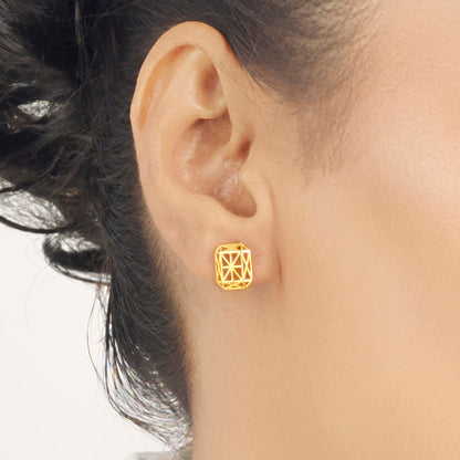 Emerald Outline Gold Stud Earrings for Women