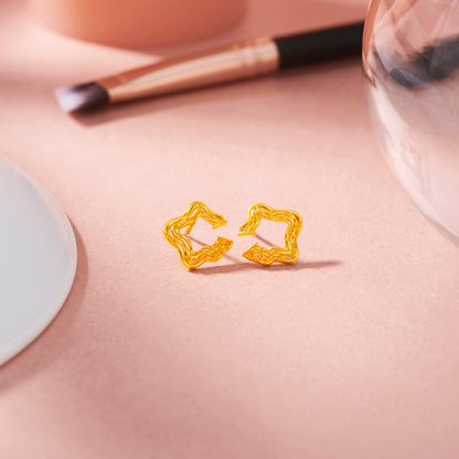 Star Ripple Gold Stud Earrings for Women