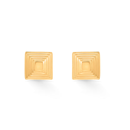 Faceted Frame Gold Stud Earrings for Women