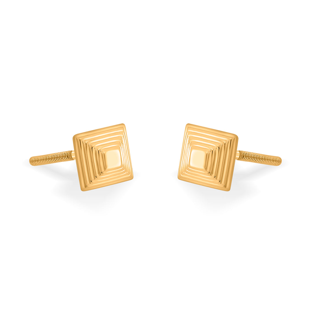 Faceted Frame Gold Stud Earrings for Women