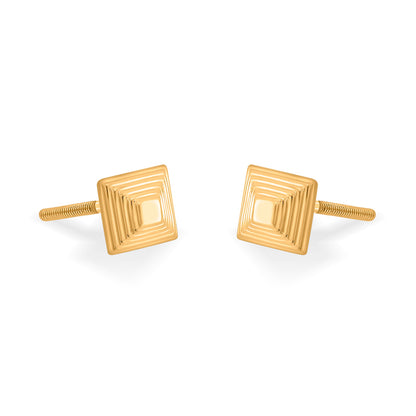 Faceted Frame Gold Stud Earrings for Women