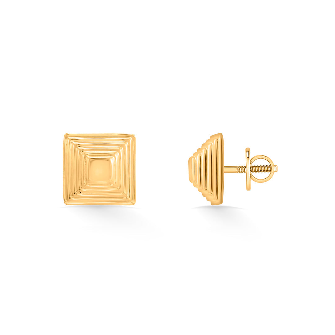 Faceted Frame Gold Stud Earrings for Women