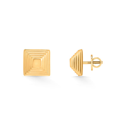 Faceted Frame Gold Stud Earrings for Women
