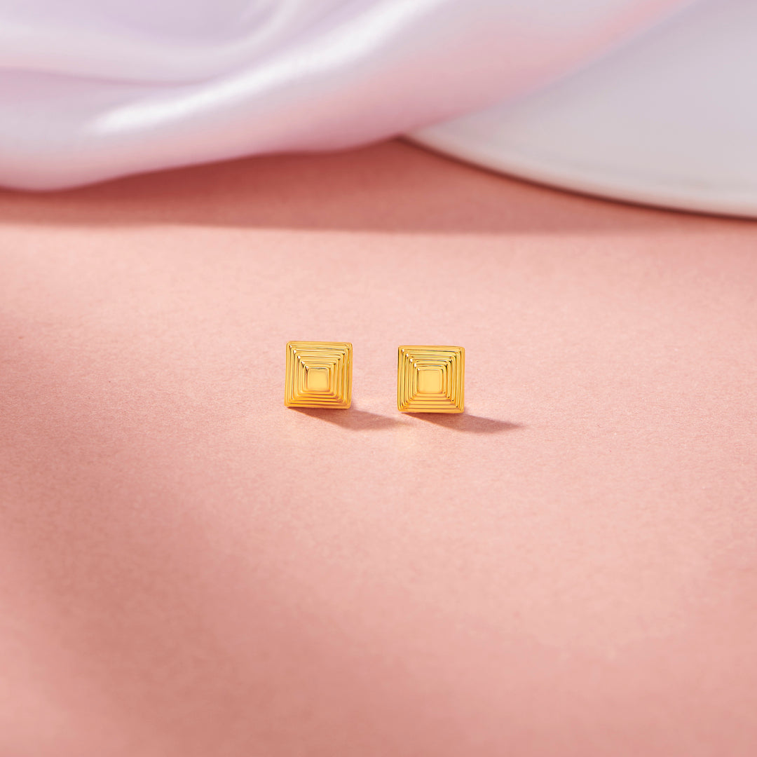 Faceted Frame Gold Stud Earrings for Women