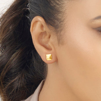 Faceted Frame Gold Stud Earrings for Women