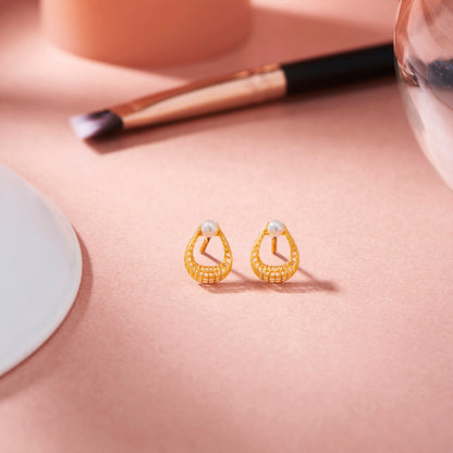 Pearl Mist Gold Stud Earrings for Women
