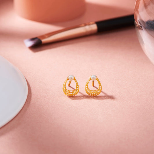 Pearl Mist Gold Stud Earrings for Women