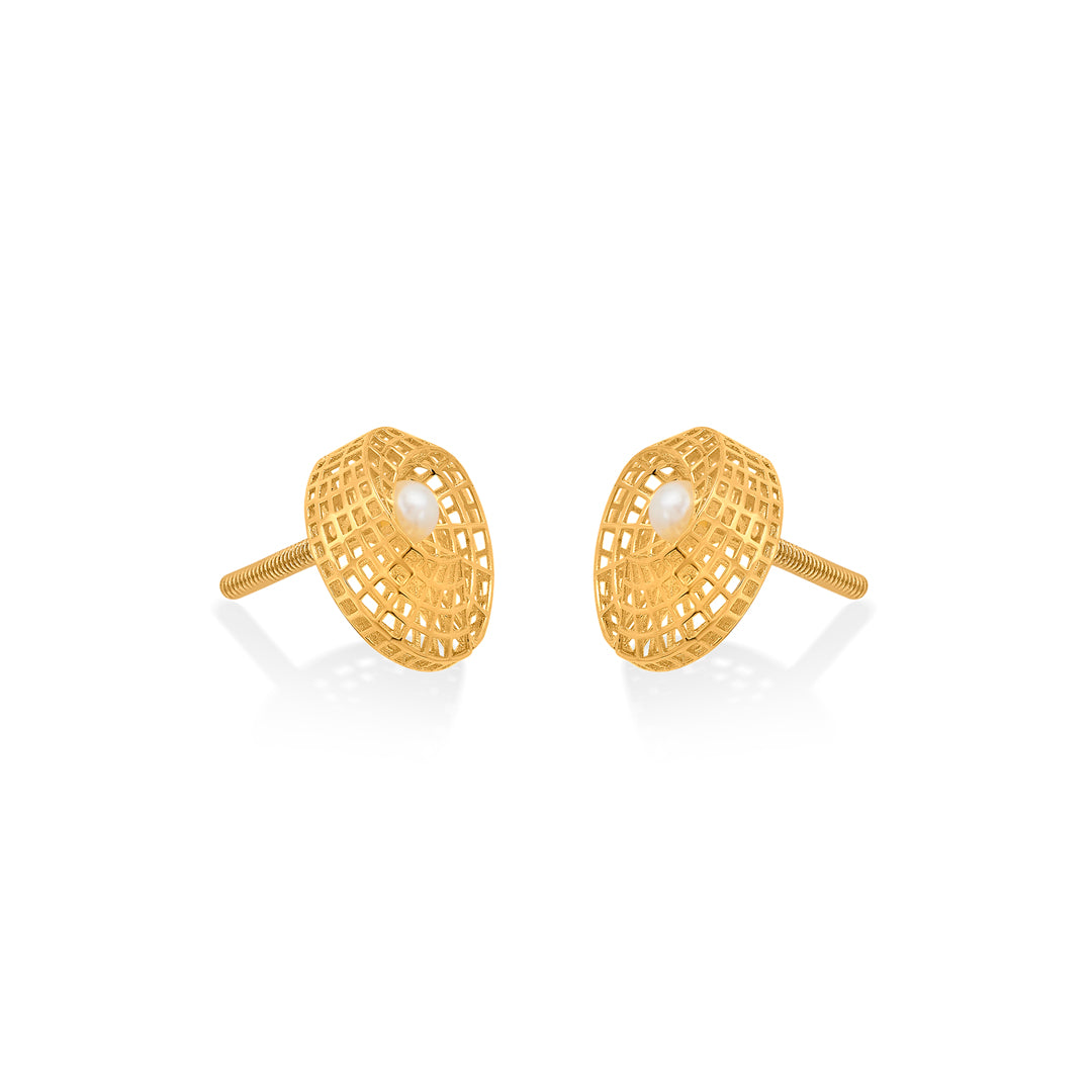 Pearl Weave Gold Stud Earrings for Women
