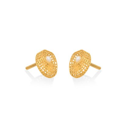 Pearl Weave Gold Stud Earrings for Women