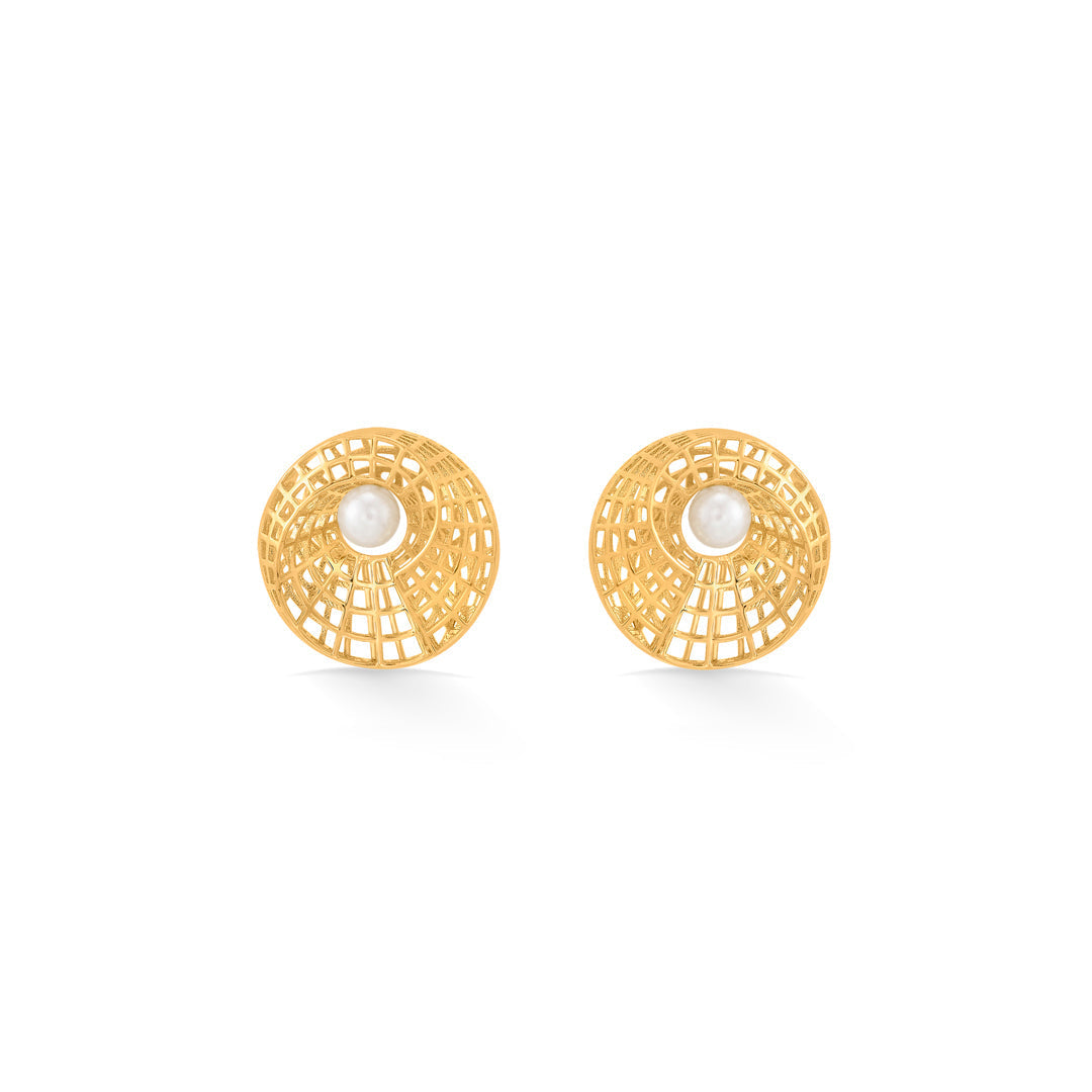 Pearl Weave Gold Stud Earrings for Women