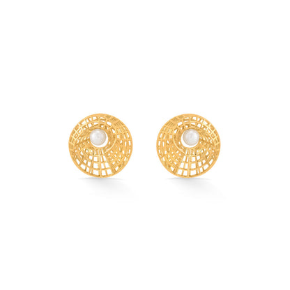 Pearl Weave Gold Stud Earrings for Women