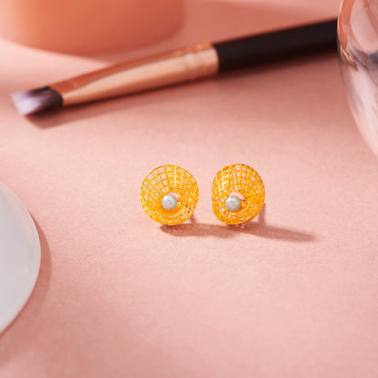 Pearl Weave Gold Stud Earrings for Women