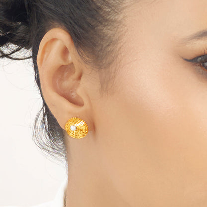 Pearl Weave Gold Stud Earrings for Women