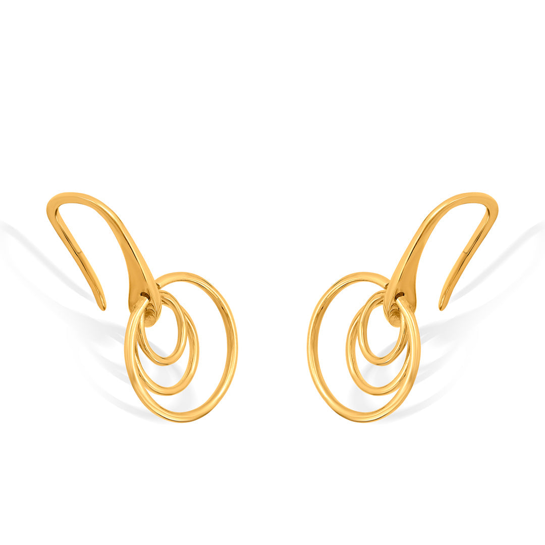 Triple Ripple Gold Drops & Danglers Earrings for Women