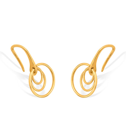 Triple Ripple Gold Drops & Danglers Earrings for Women