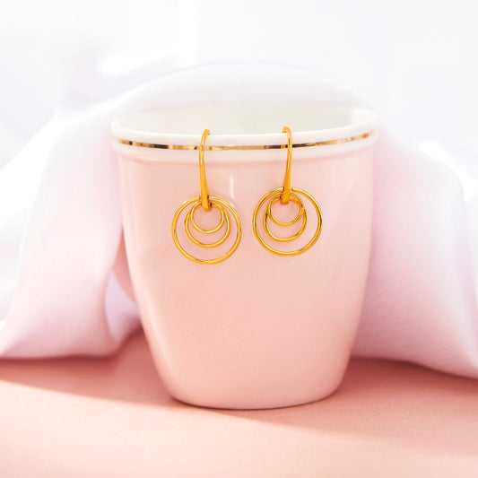 Triple Ripple Gold Drops & Danglers Earrings for Women
