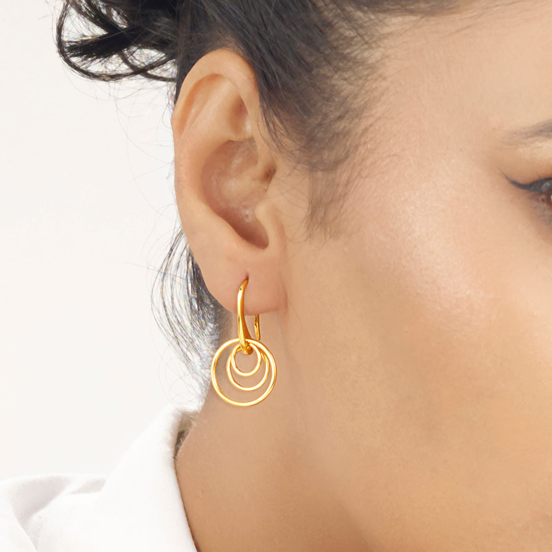 Triple Ripple Gold Drops & Danglers Earrings for Women